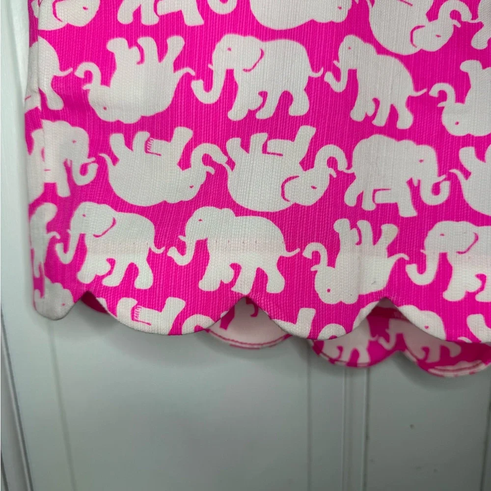 Lilly Pulitzer Pink and White Elephant Scallop Hem Shorts